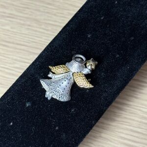 SILVER & GOLD ANGEL PENDANT BROOCH VINTAGE RARE